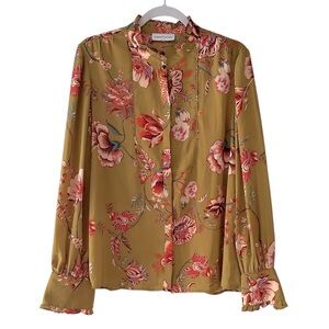 Gibson Latimer Graphic Floral Ruffle Sleeve Blouse Top